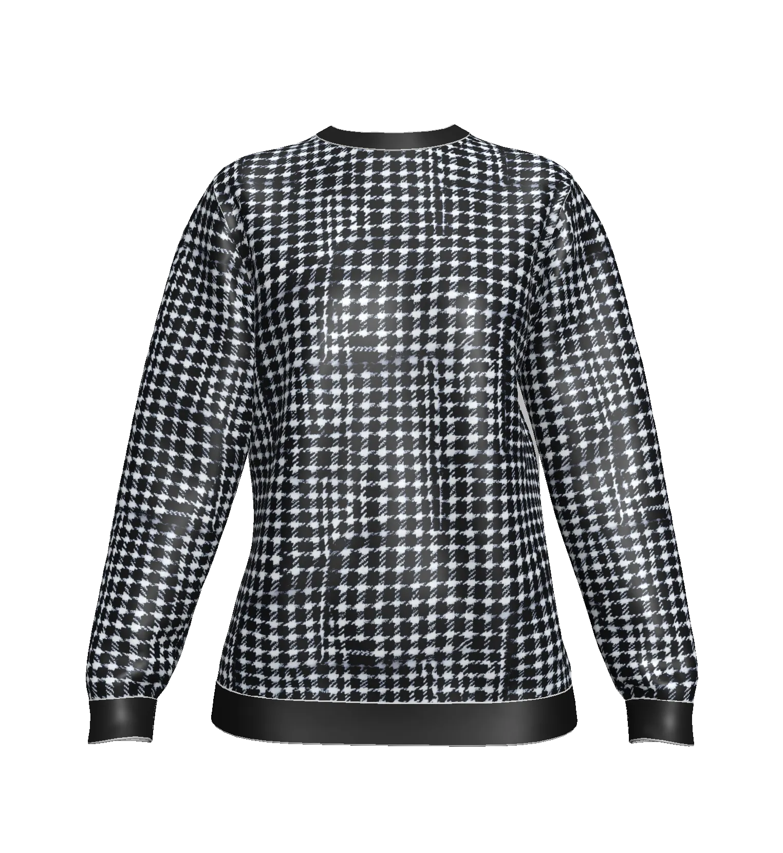 Black and white houndstooth pattern sweatshirt with long sleeves