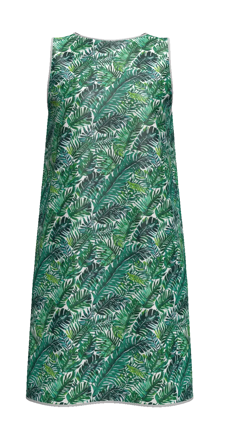 Green tropical palm leaf print sleeveless dress in various shades