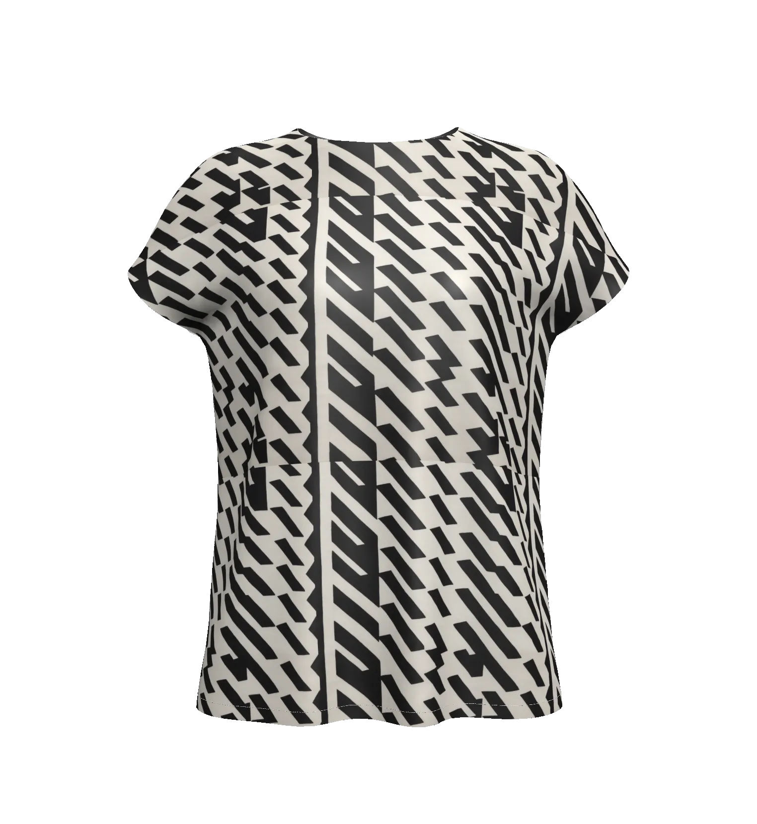 Black and white geometric patterned short-sleeve top
