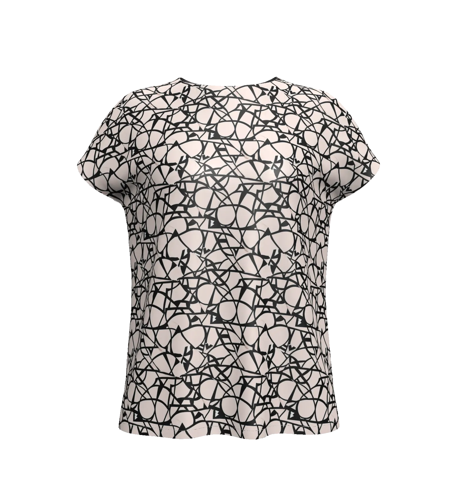 Black and white geometric patterned short-sleeve blouse