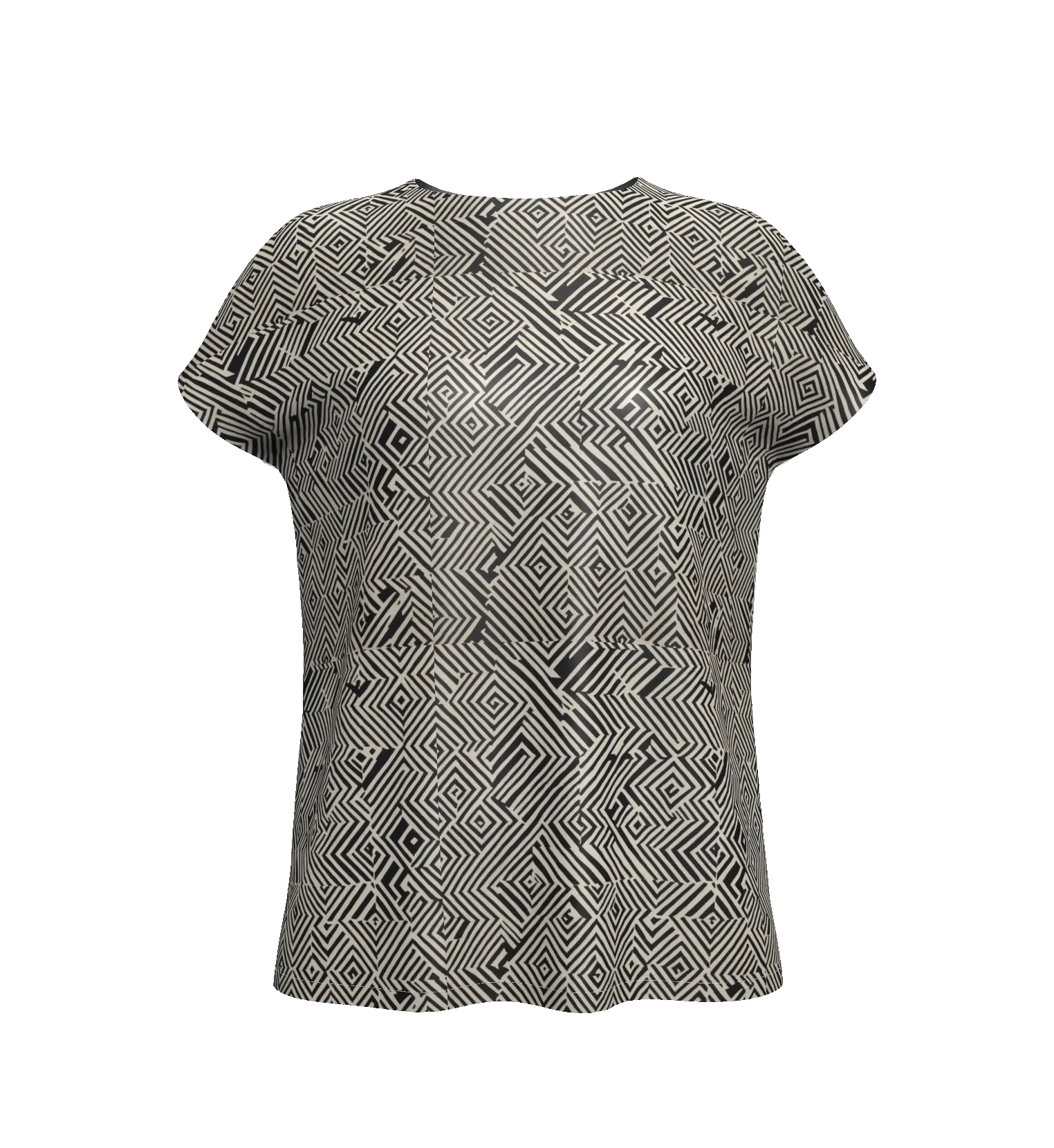 Black and white geometric maze pattern short-sleeve shirt