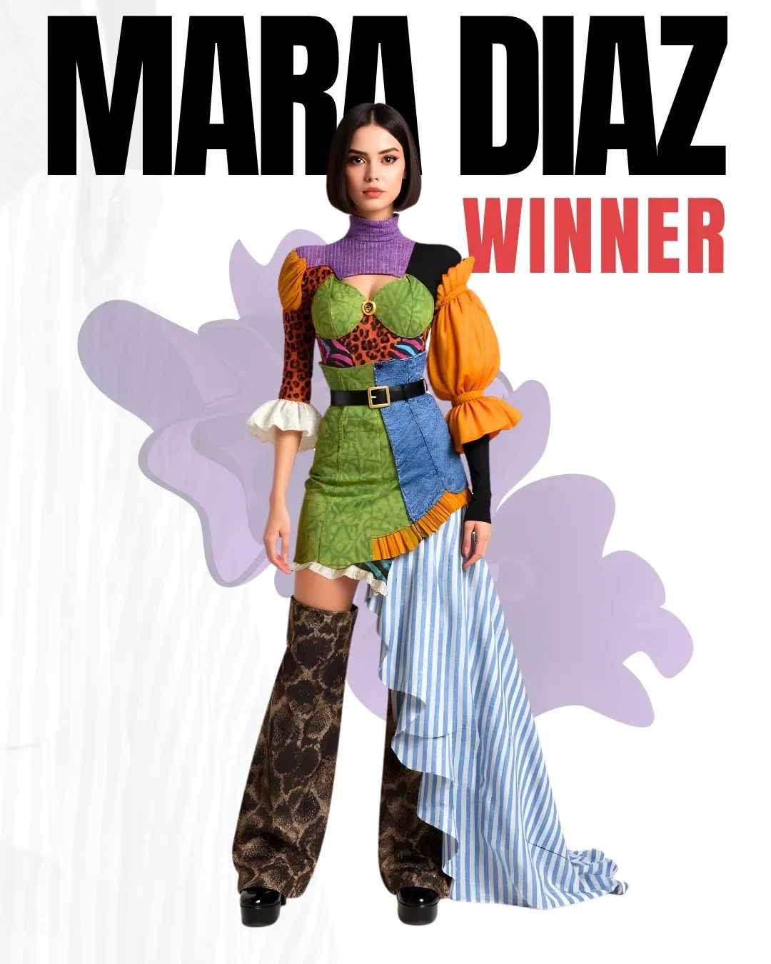 Red sleeveless dress with a deep V-neck and ruffled design, decorated with a koi fish pattern on a blue background.