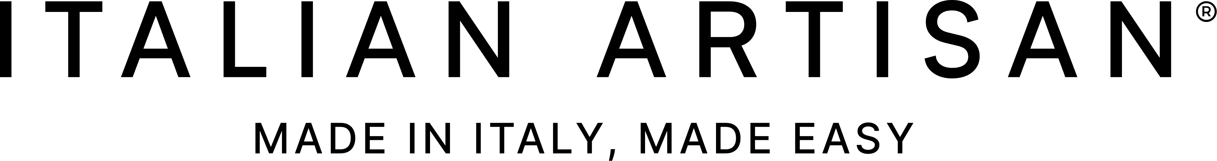 Black circular logo with white text reading 'Italian Artisan', a craftsman icon in the center.
