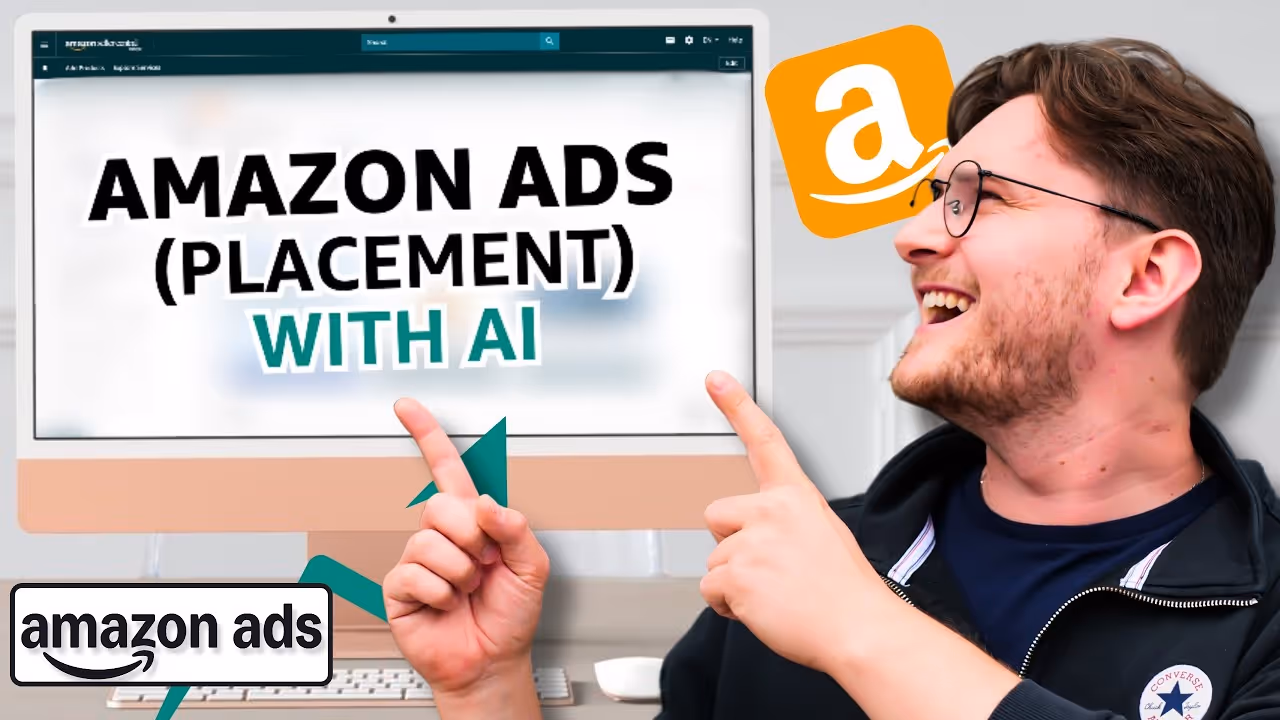 YouTube thumbnail with text "Amazon Ads (placement) with AI"