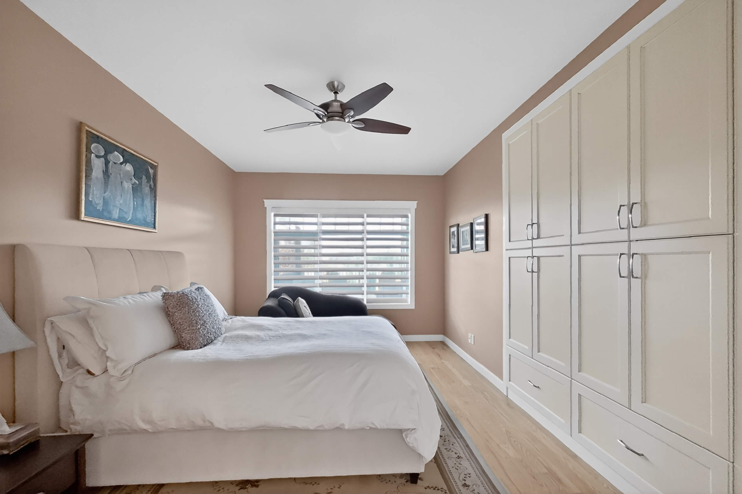 Bedroom interior staged for real estate marketing.
