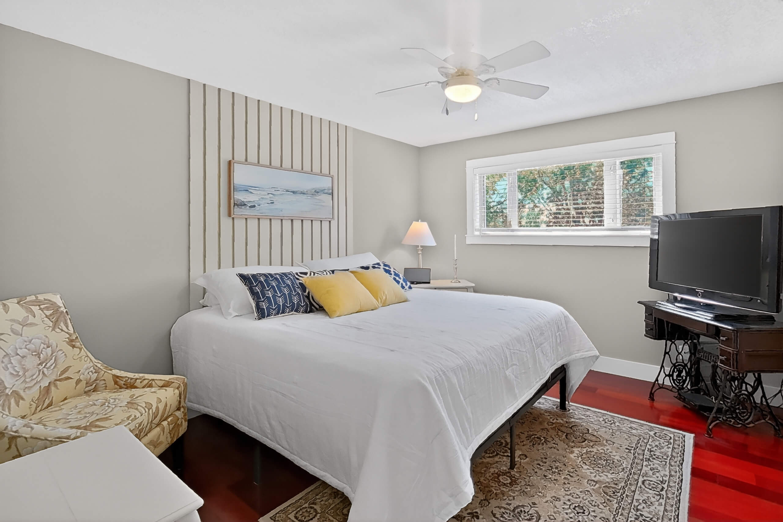 Bedroom interior staged for real estate marketing.