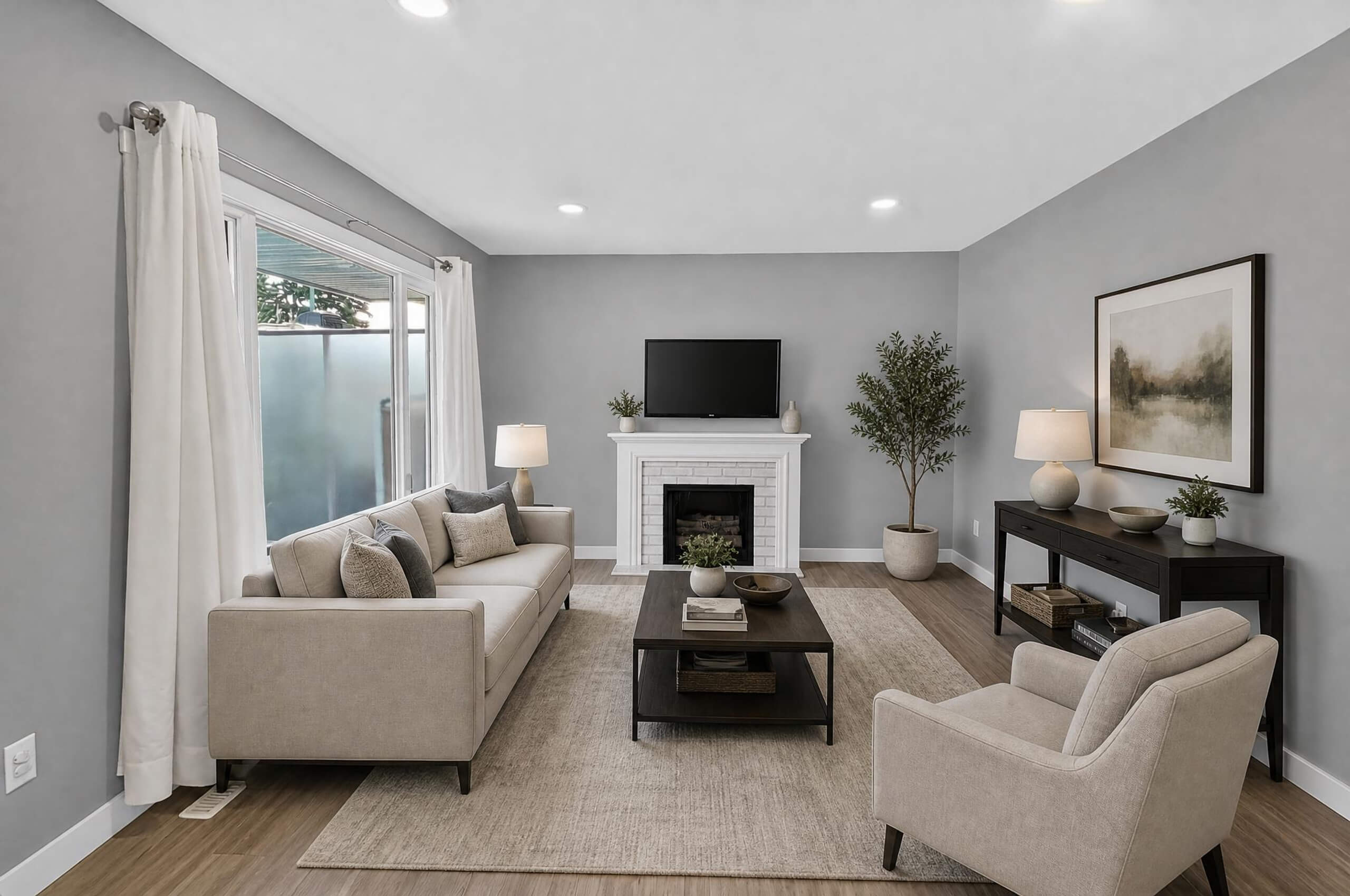 Bedroom interior staged for real estate marketing.