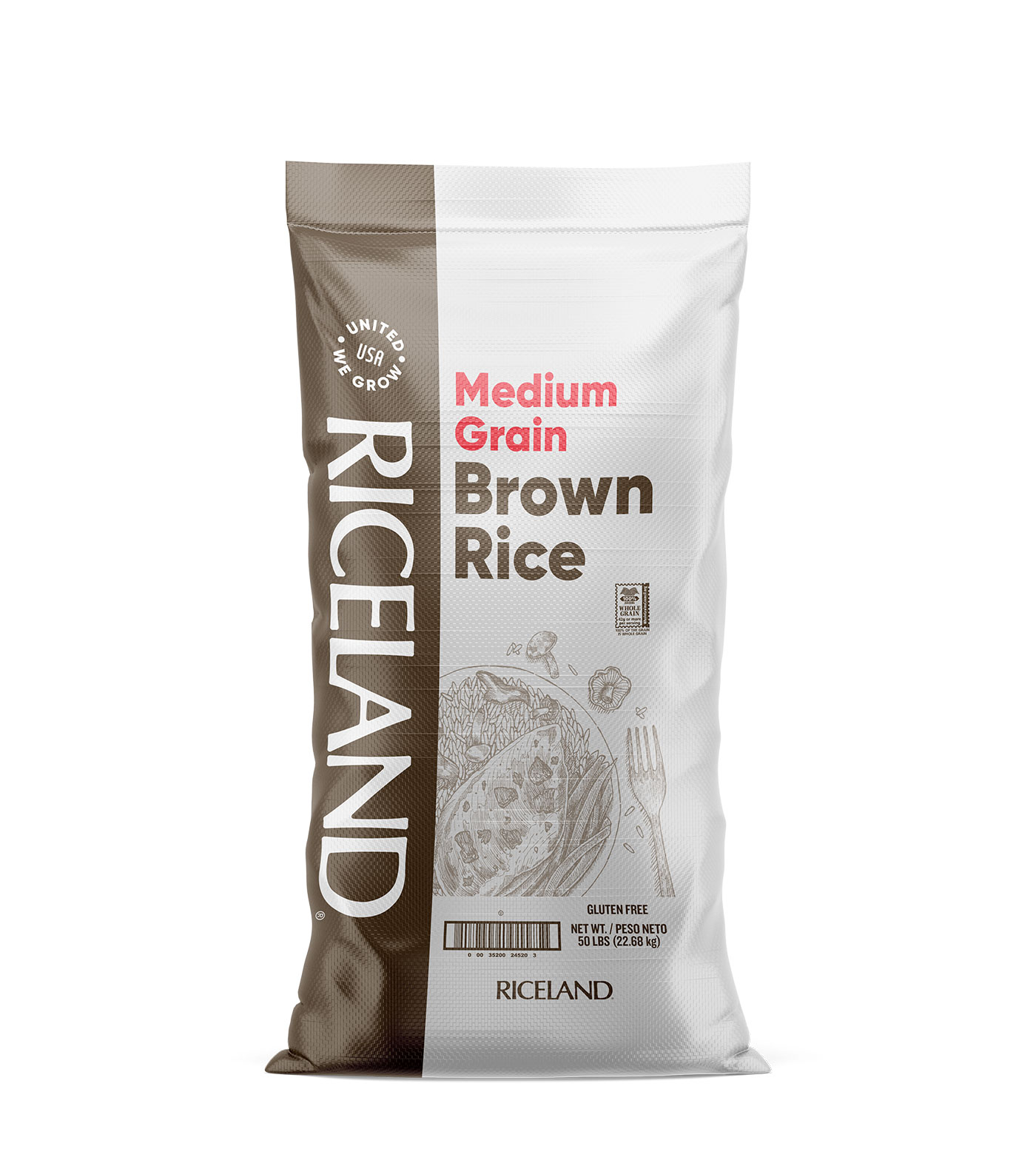 a sack of Riceland Medium Grain Brown Rice