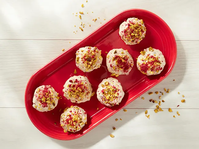 White Chocolate Crispy Rice Balls with Cranberries and Pecans