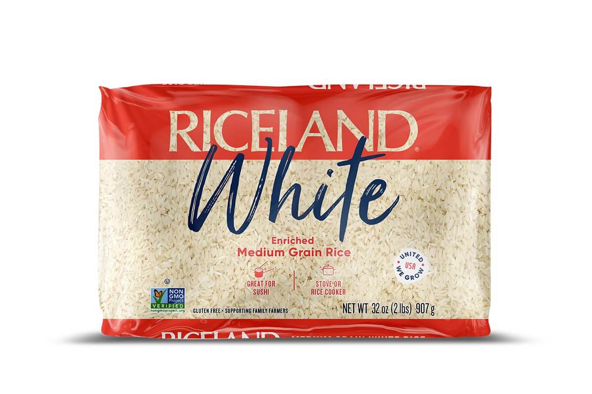 a bag of riceland white medium grain rice