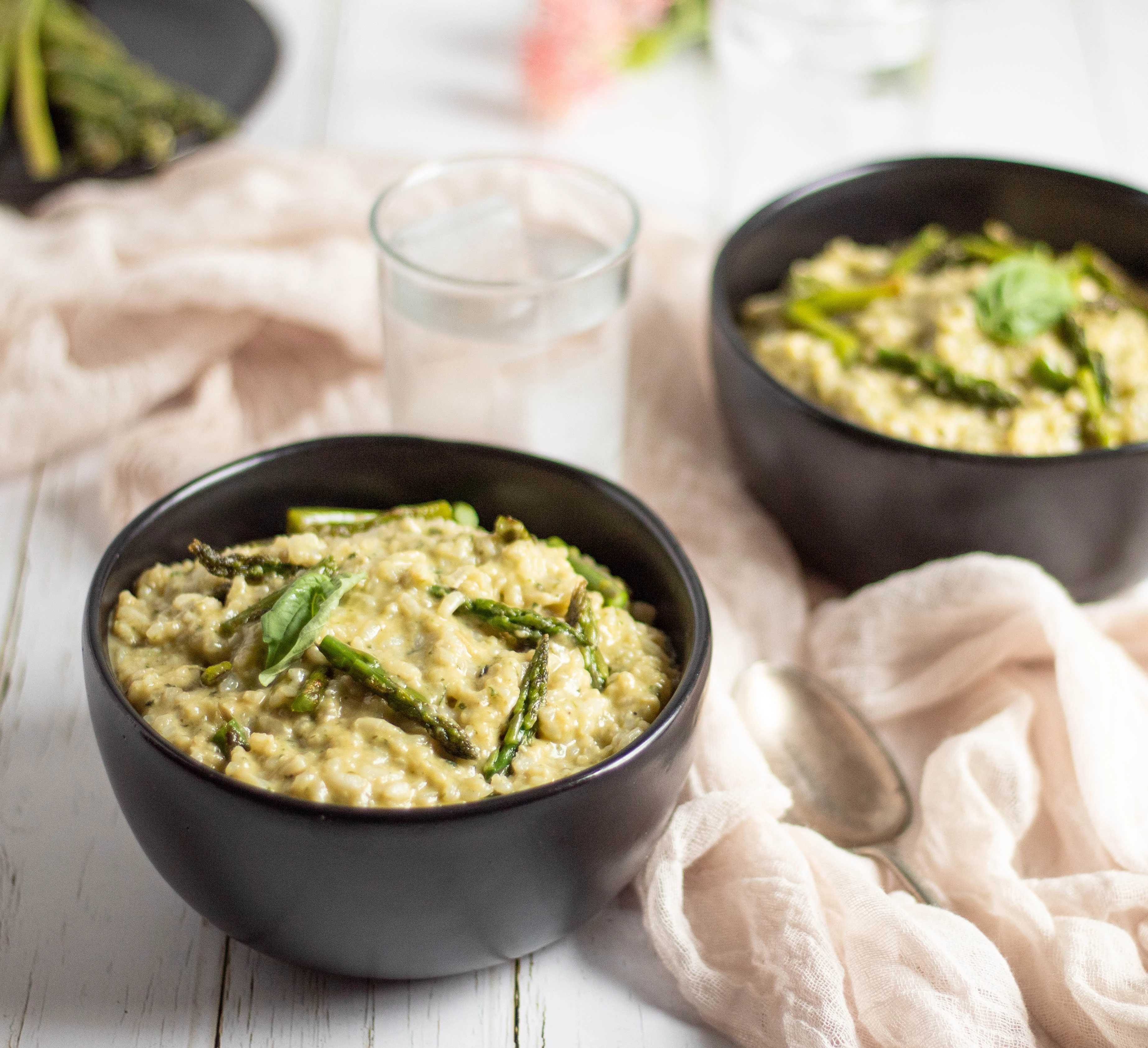Pesto Risotto with Asparagus dish
