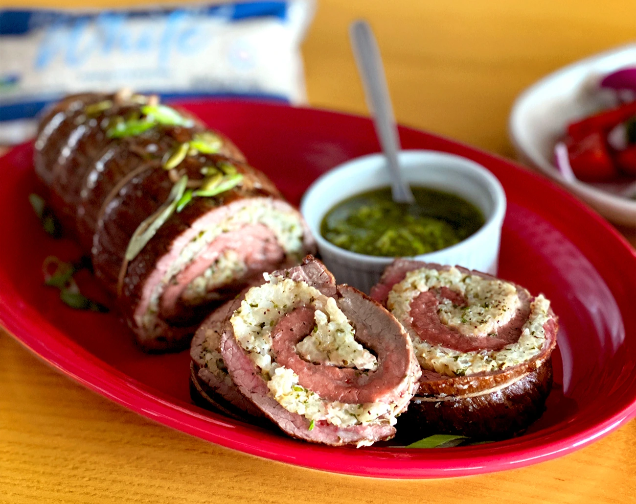 Flank Steak & Rice Pinwheels with Pumpkin Pesto