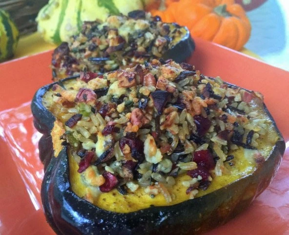 Baked Acorn Squash with Warm Rice Stuffing dish