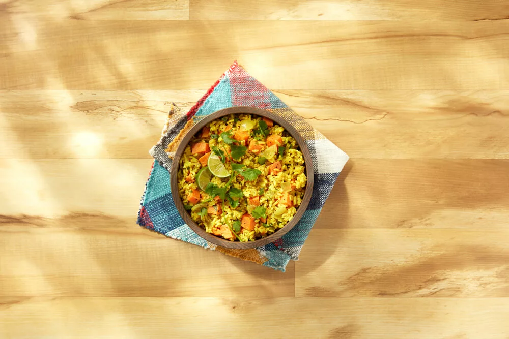 Creamy Coconut Curry Rice with Sweet Potatoes dish
