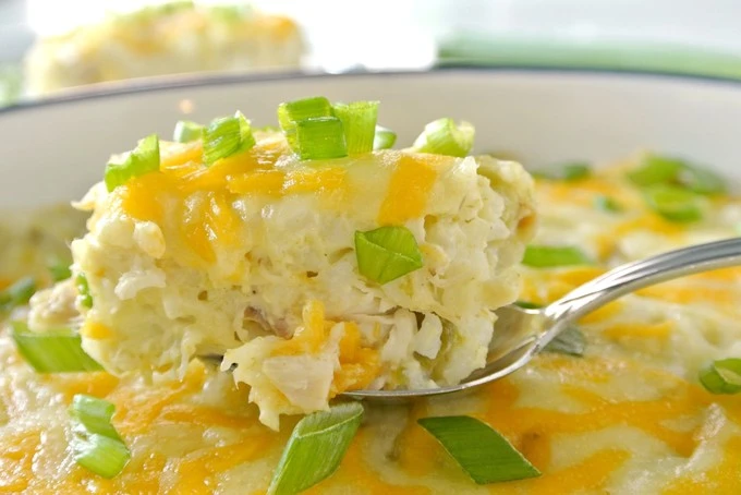 Cheesy Chicken and Green Chile Rice Casserole dish