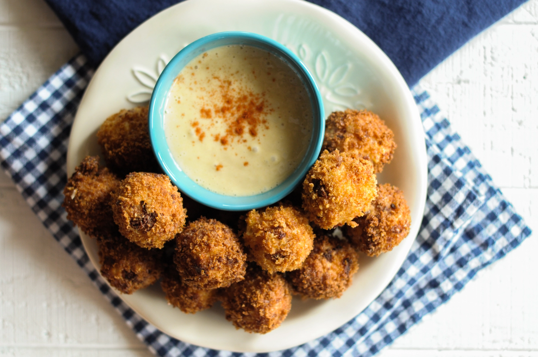 Cheesy Rice Fritters with Honey Mustard Dipping Sauce appetizer
