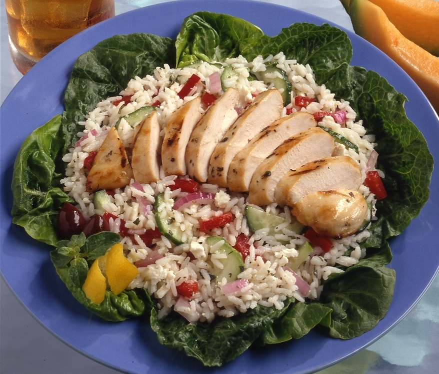Greek Rice Salad with Lemon Pepper Chicken dish