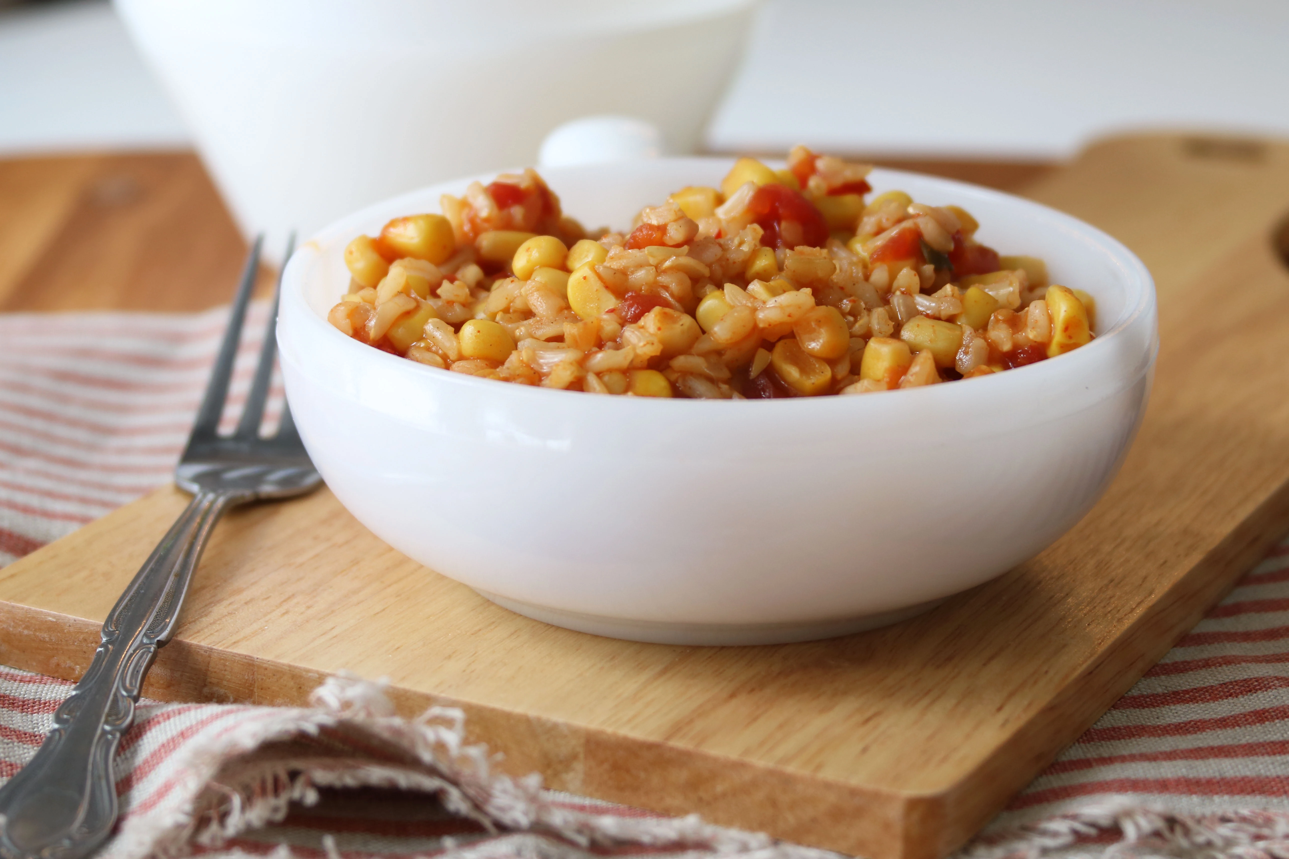Brown Rice with Corn & Chilies dish