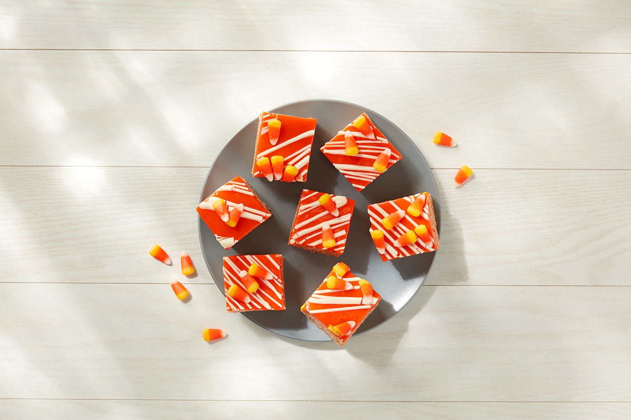 Pumpkin Spice Caramel Candy Corn Crispy Rice Treats dessert