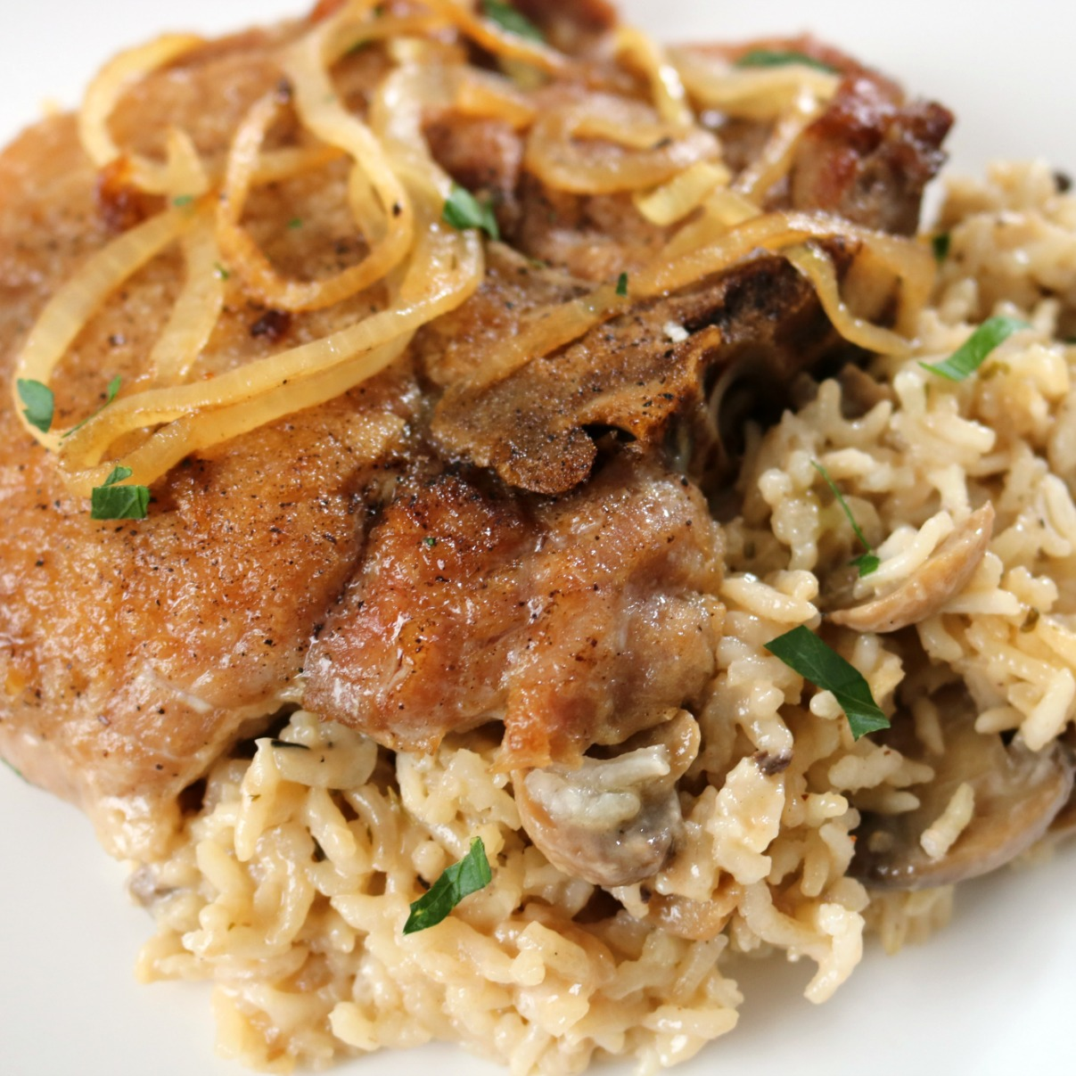 Pork Chops and Rice Casserole dish