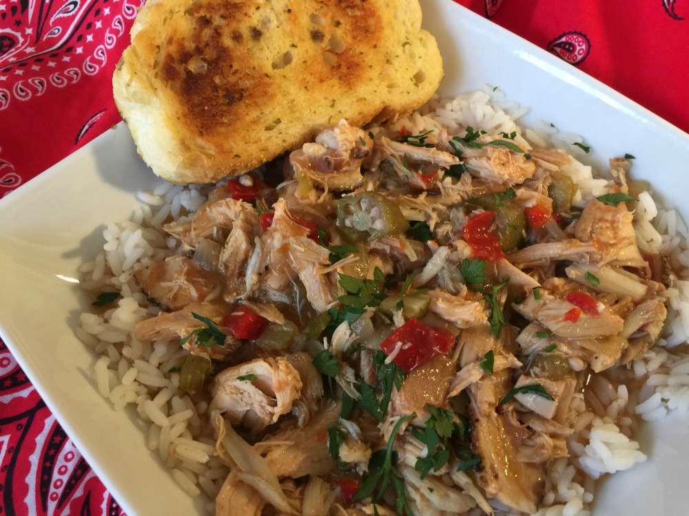 Smoked Chicken, Crab and Rice Gumbo dish