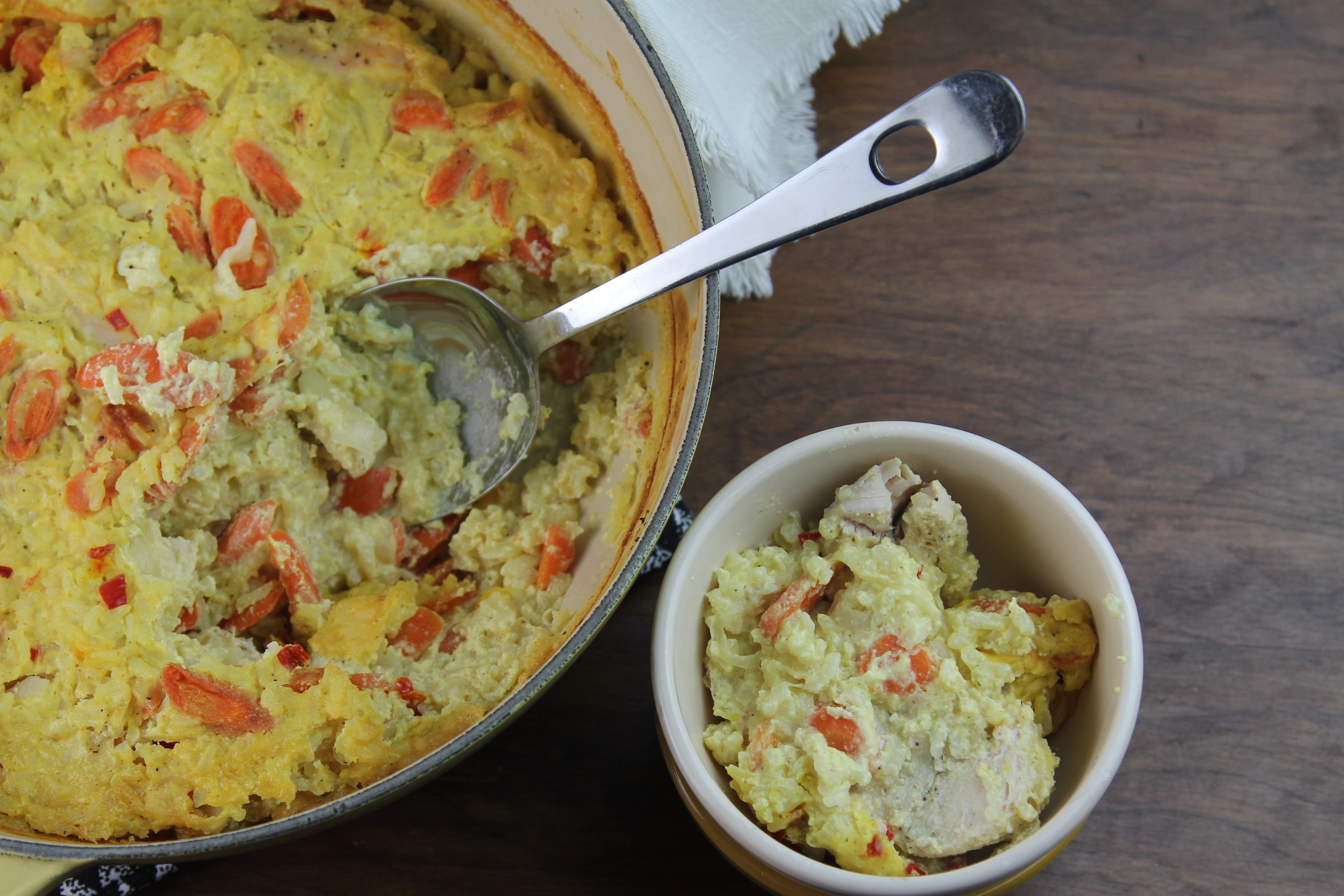 Spicy Cheesy Chicken and Saffron Rice Bake dish