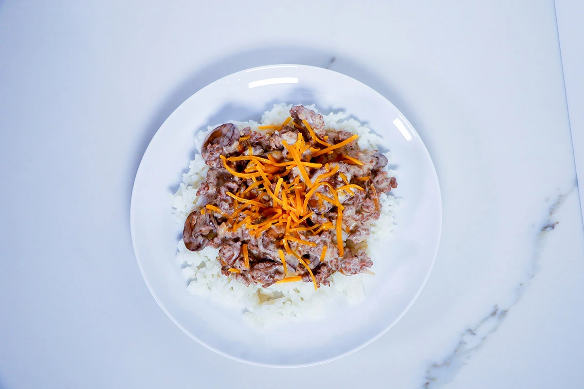 Ground Beef Stroganoff over Riceland Rice dish