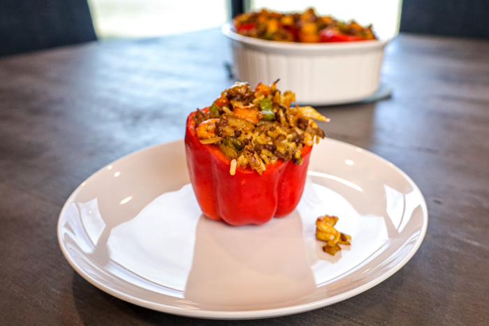 Ragin' Cajun Rice Stuffed Bell Peppers with Crawfish dish