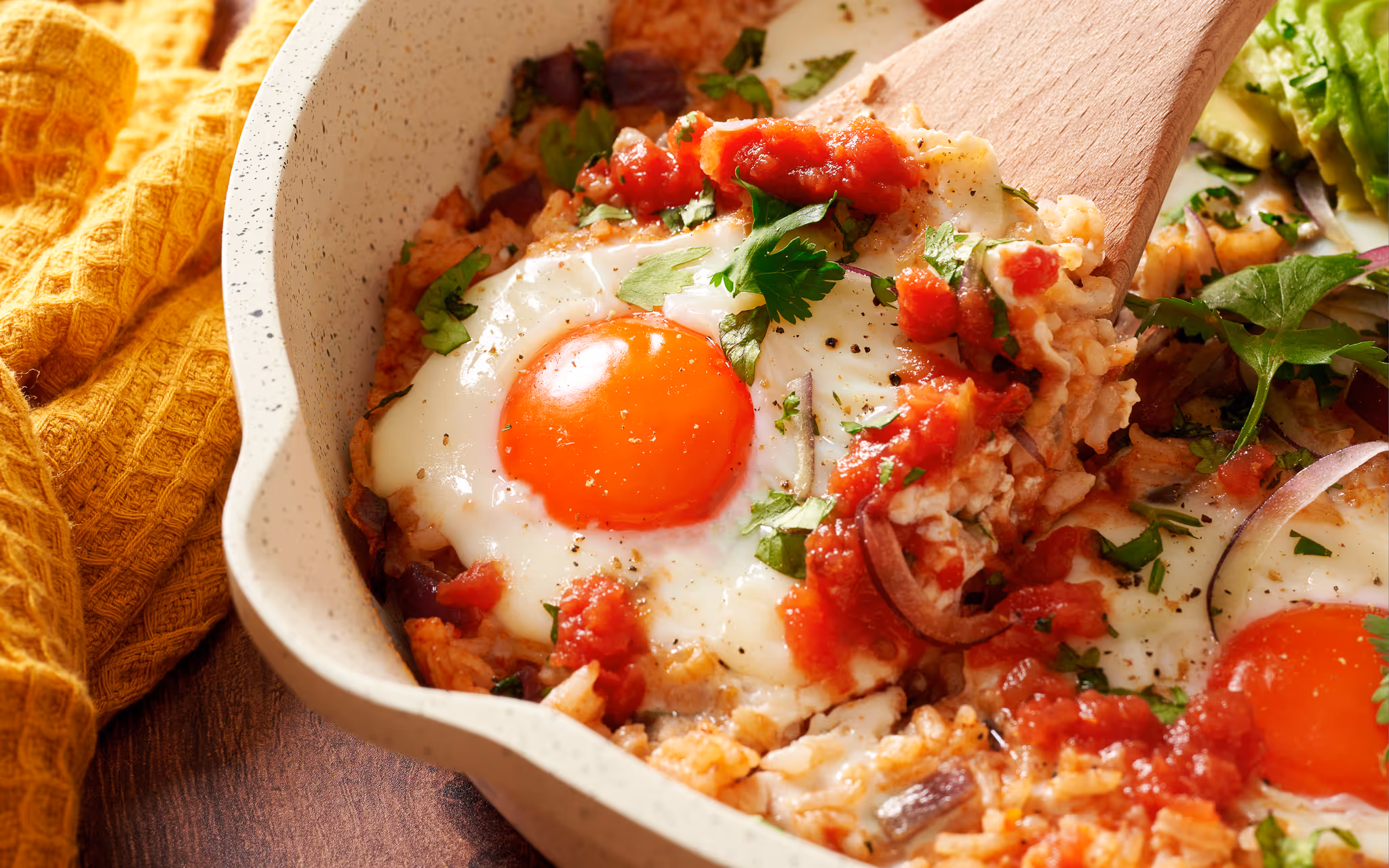 Huevos Rancheros and Rice Breakfast Skillet dish