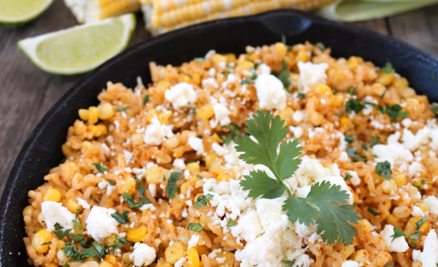 Mexican Street Corn and Rice Skillet dish