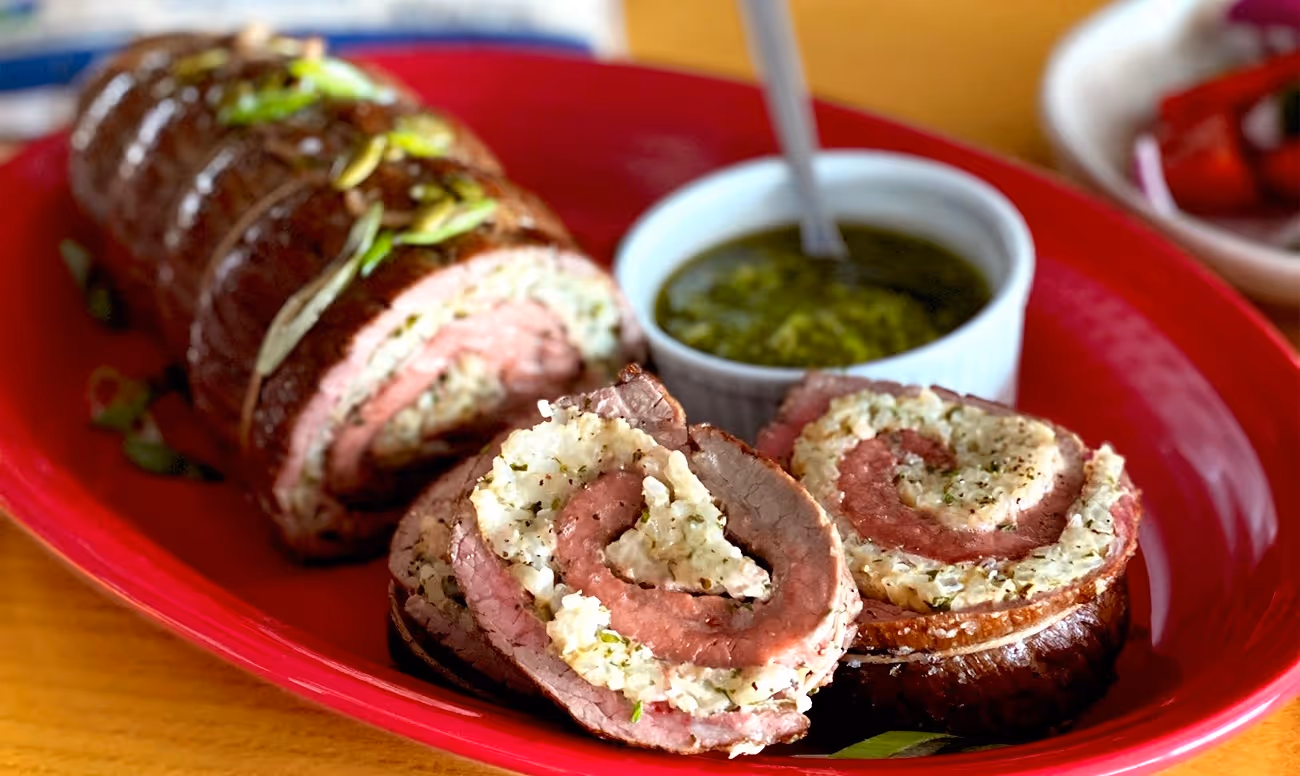 Flank Steak & Rice Pinwheels with Pumpkin Pesto dish