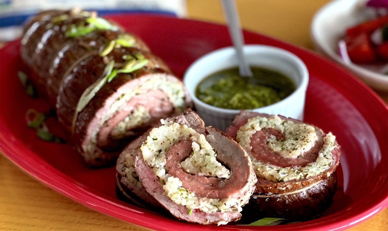 Flank Steak & Rice Pinwheels with Pumpkin Pesto dish
