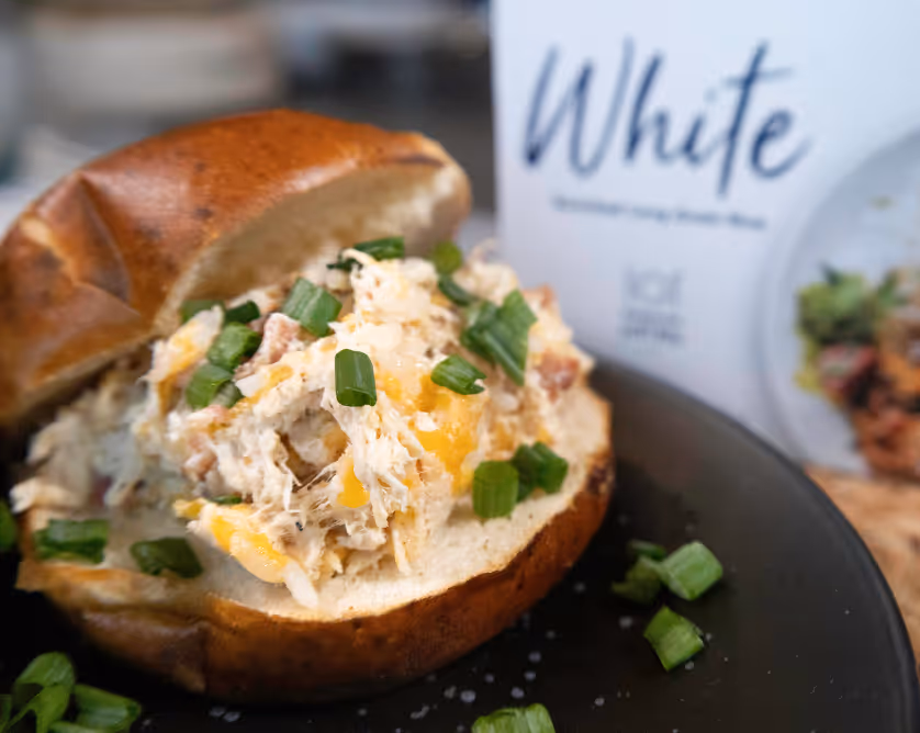 Photo of crockpot chicken bacon rice on bun