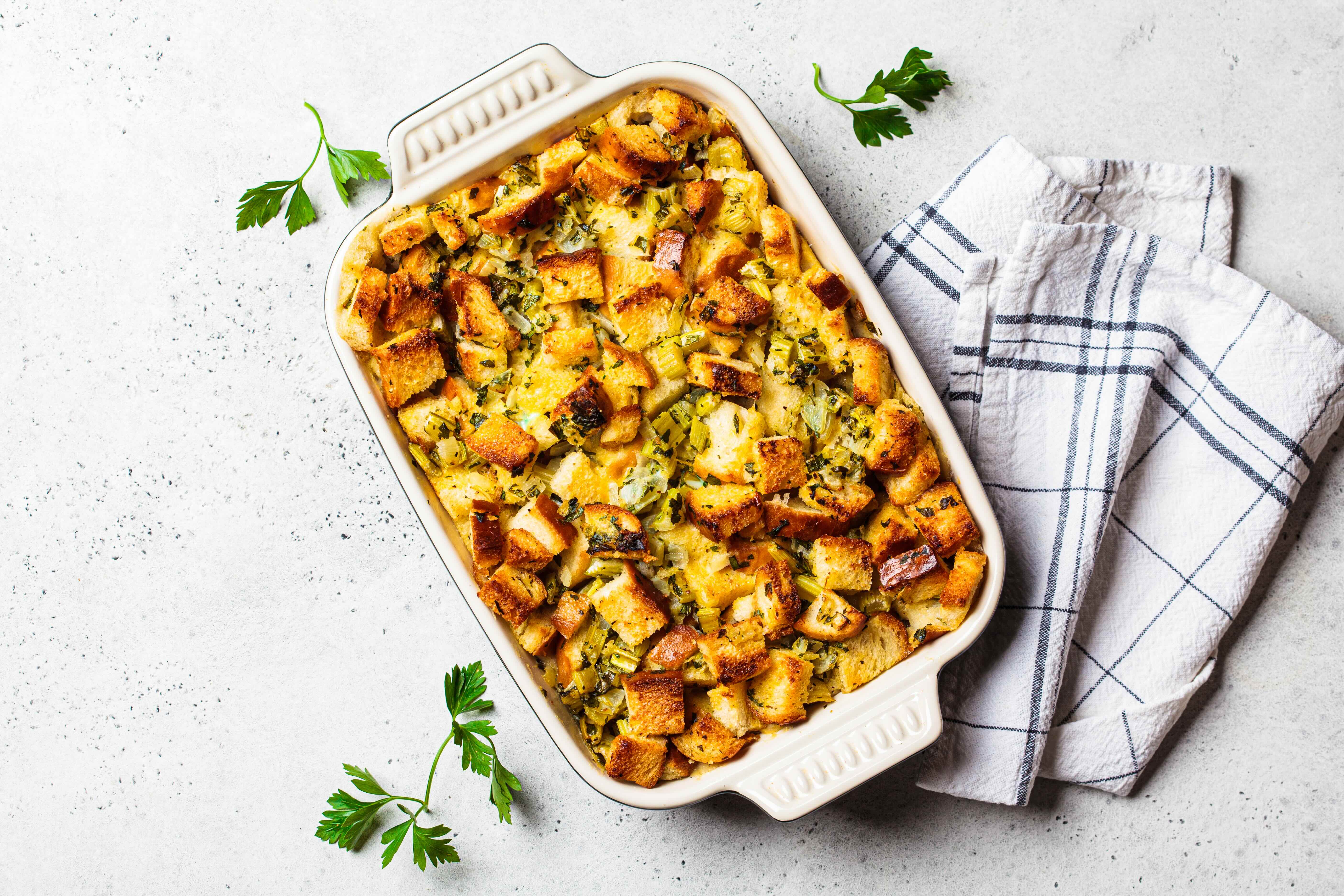 Turkey and Rice Stuffing Casserole dish