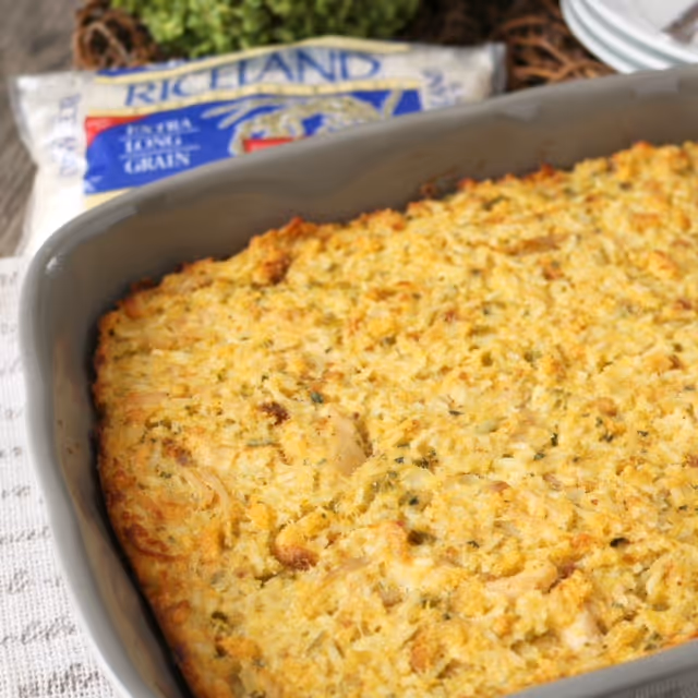 Turkey and Rice Stuffing Casserole dish