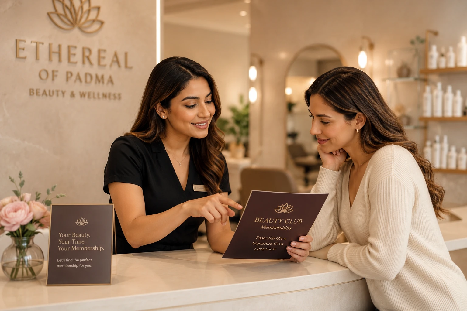 Client choosing an Ethereal Club beauty membership