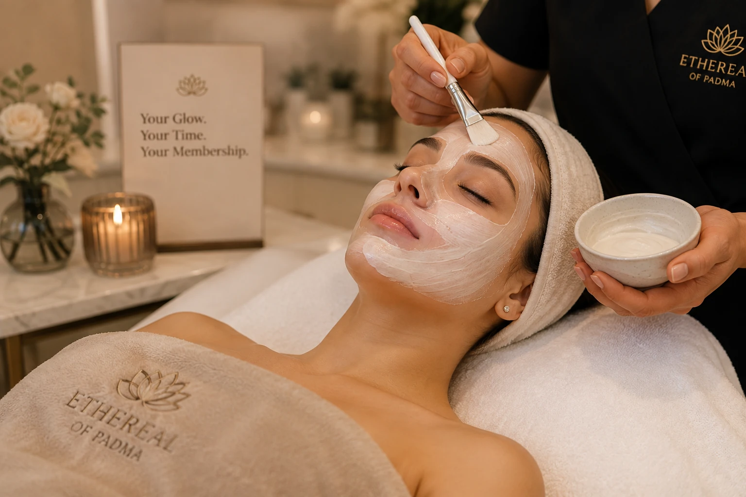 Ethereal Club member enjoying a monthly facial service