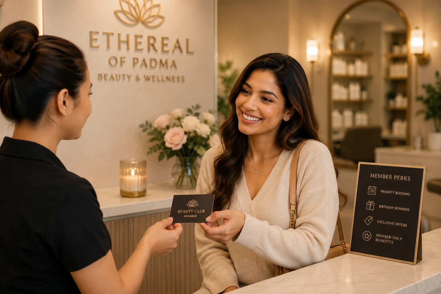Client receiving exclusive Ethereal Club member benefits
