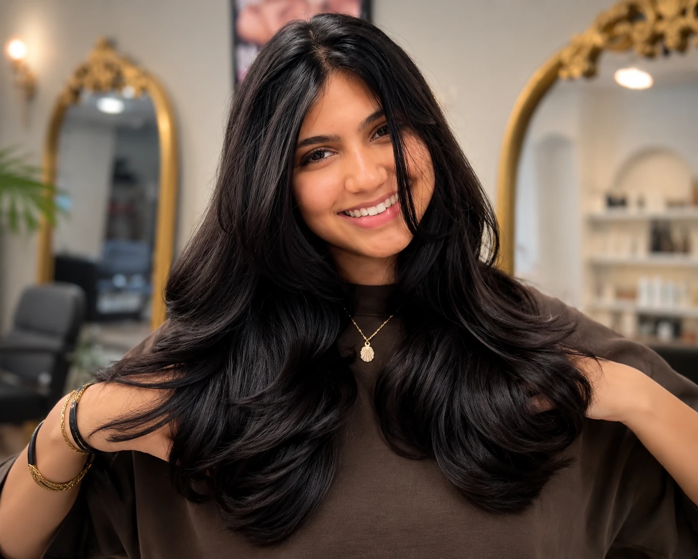 Long layered haircut and styling at Ethereal of Padma
