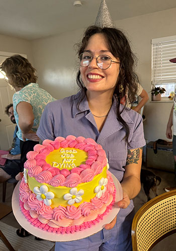 Drea with cake