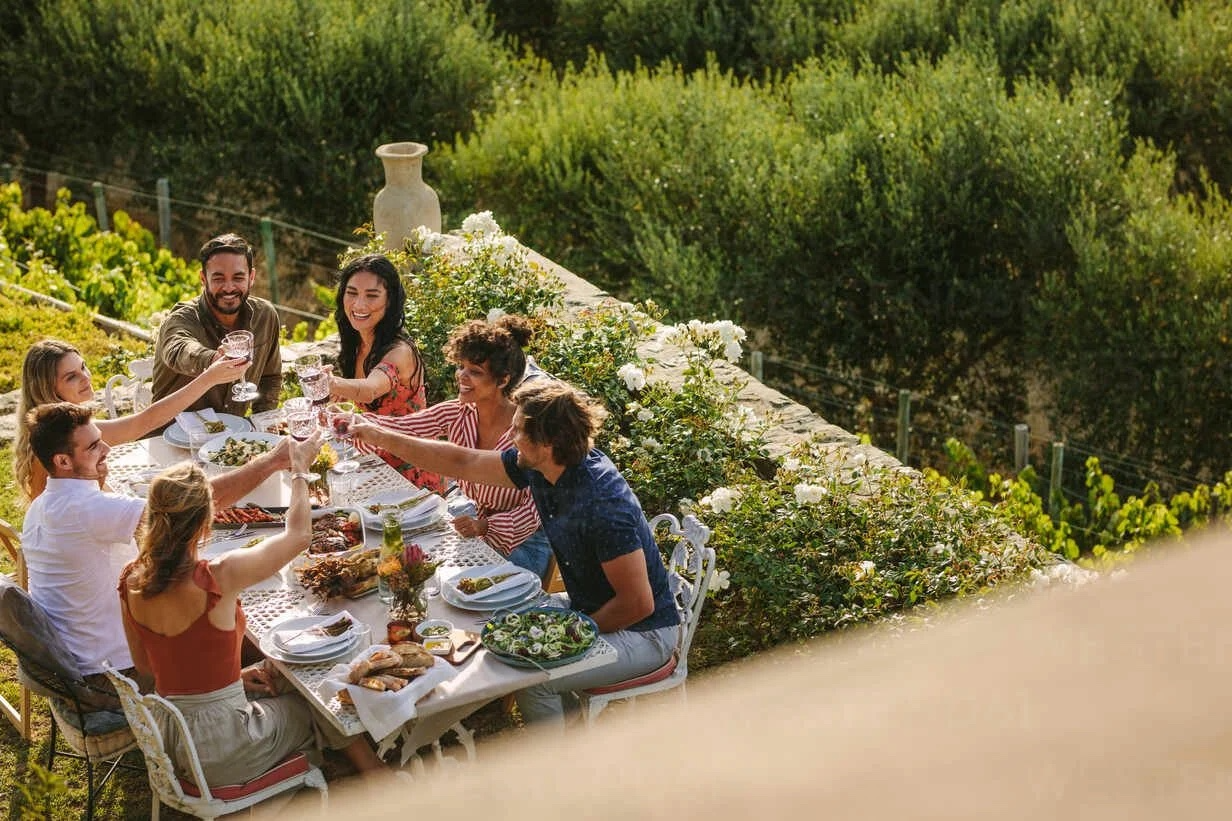 group of friends having lunch