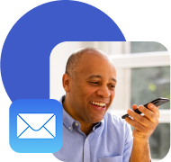 Man is holding his phone and talking into it.