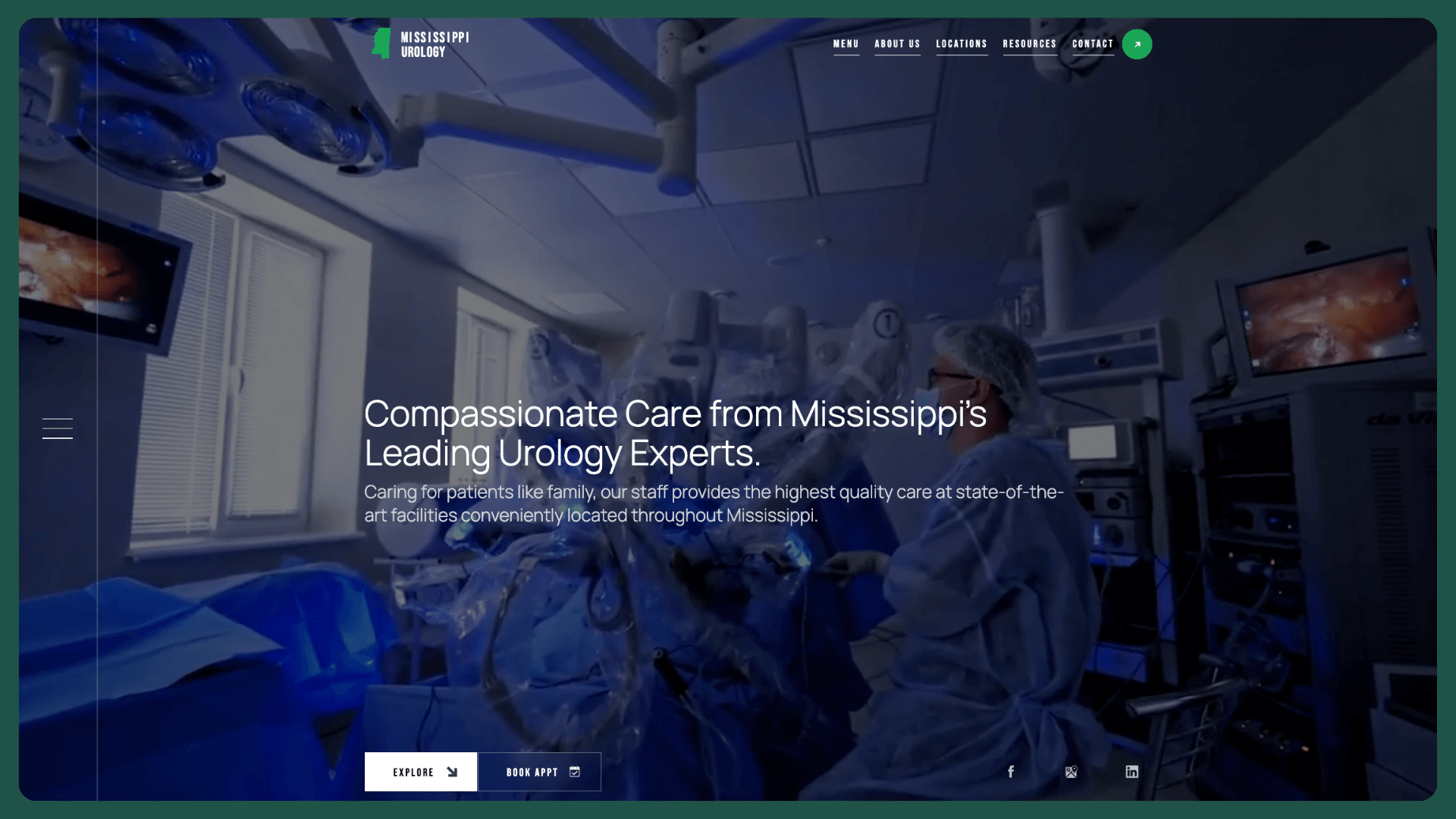 Screenshot of Mississippi Urology Clinic's website homepage.