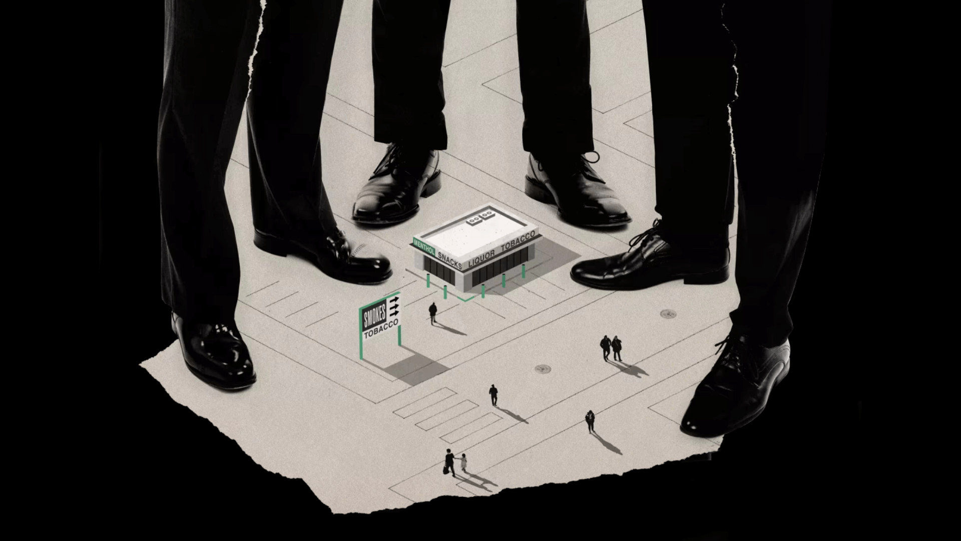 UNDO.org campaign visual: tobacco industry executives standing over tobacco users.