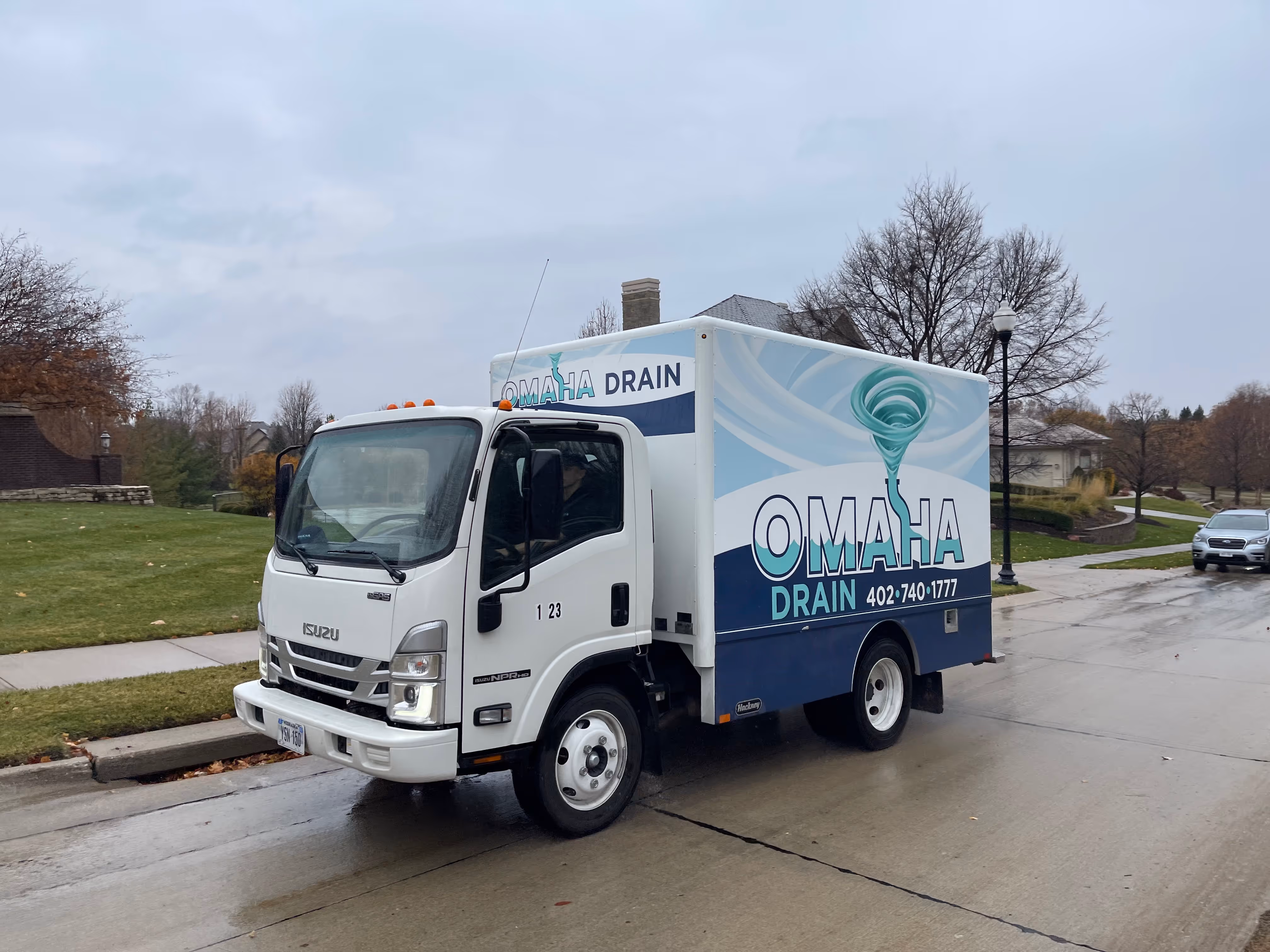 Omaha Drain branded service truck in Gretna, NE