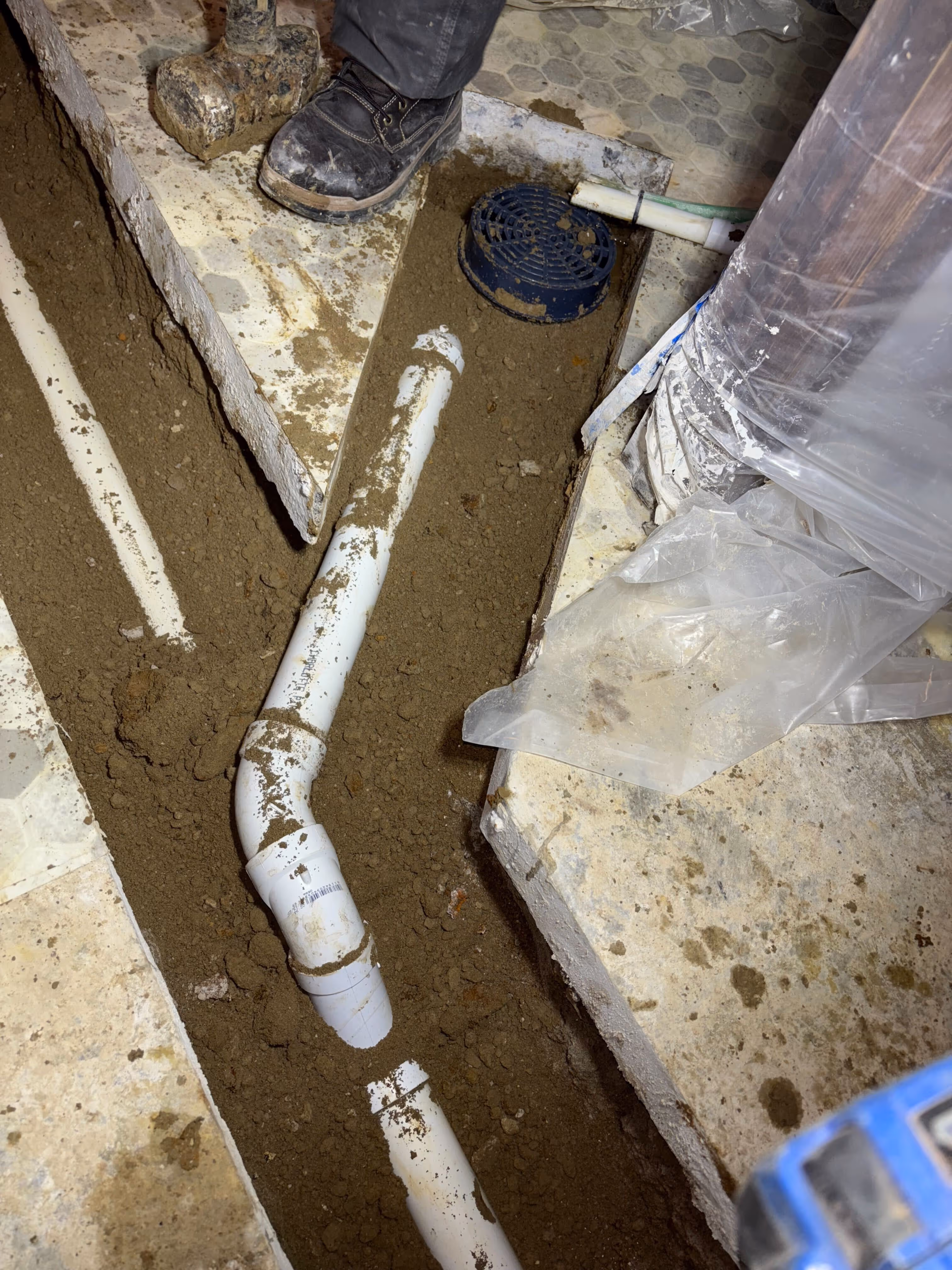 Multiple new PVC branches under slab