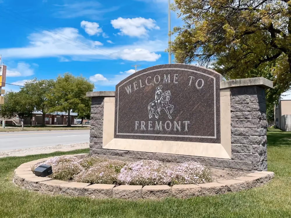 Welcome to Fremont, Nebraska sign — Omaha Drain serves Fremont and Dodge County
