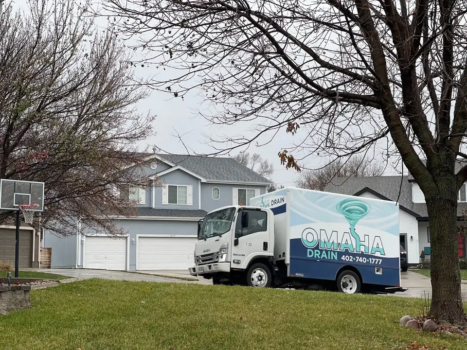 Omaha Drain technician arriving in a service truck for a drain and sewer call