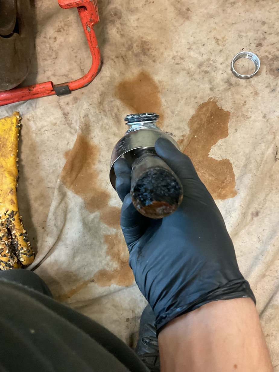 Pulled from a clogged kitchen drain — a thick plug of hardened grease and sludge showing exactly why proper disposal of cooking fats is so important