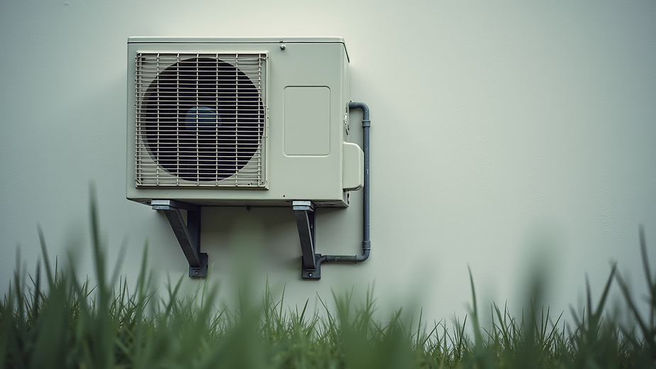Eye-level view of an air conditioning unit on an exterior wall